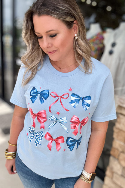 Red White & Bows Light Blue Tee - B Social Boutique