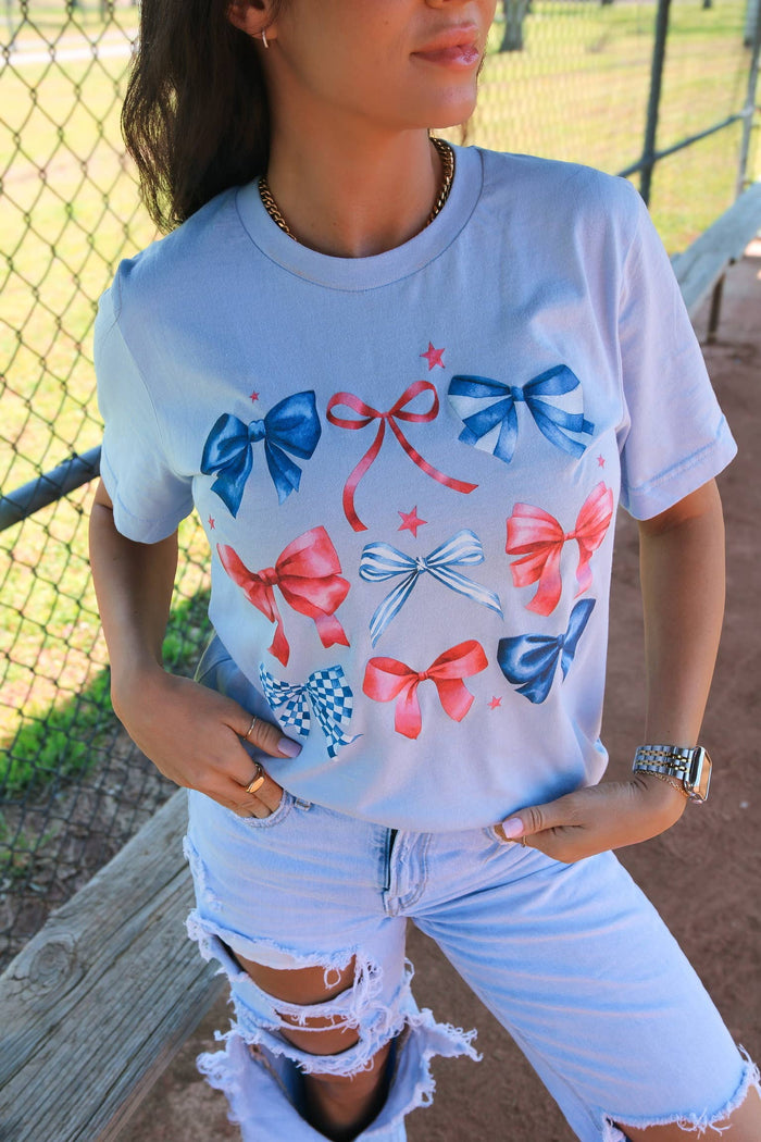 Red White & Bows Light Blue Tee - B Social Boutique