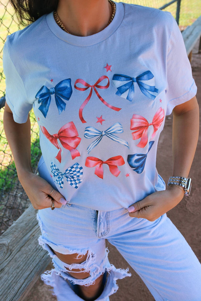Red White & Bows Light Blue Tee - B Social Boutique