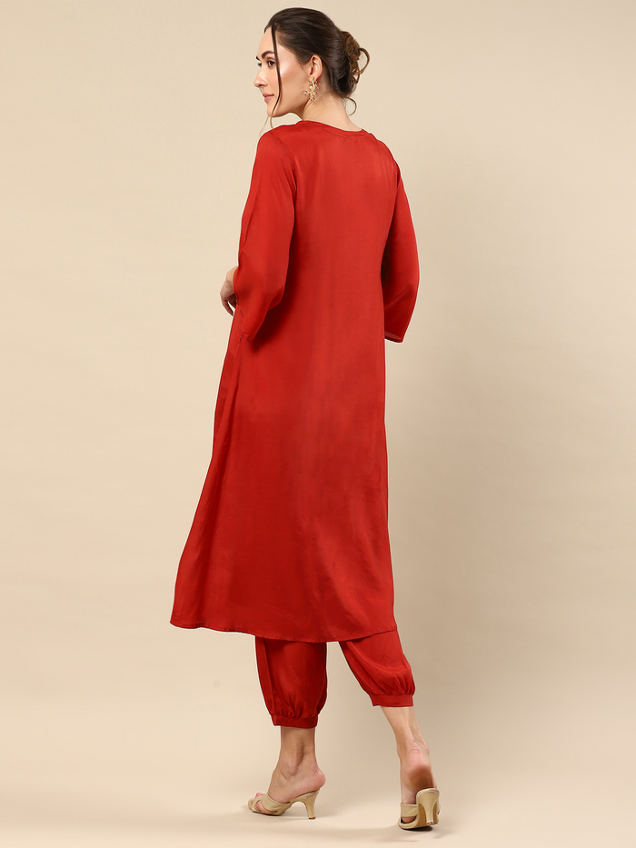 Red Zari Work Cotton Silk Suit Set