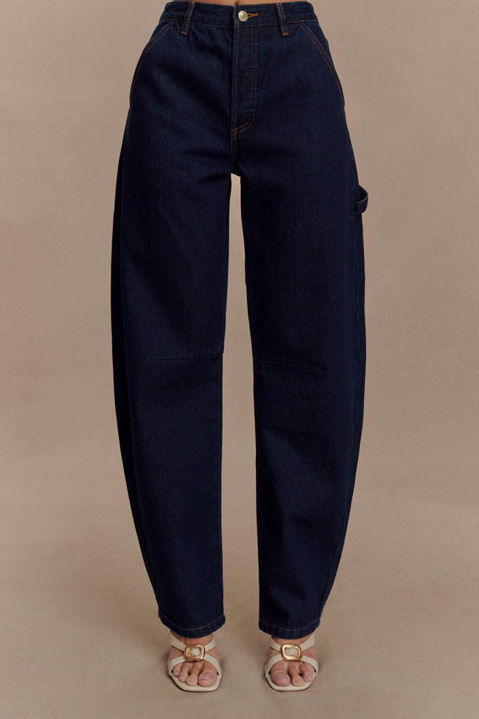 Renata Barrel Denim Jeans - Indigo Blue