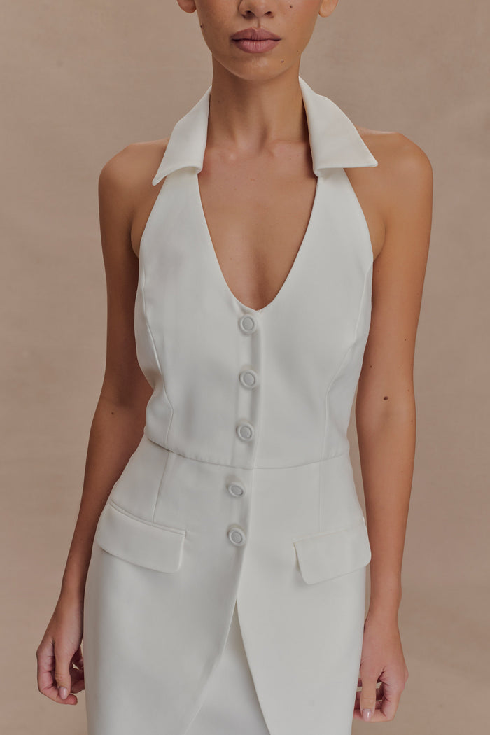 Ruth Cotton Halter Mini Dress - Ivory