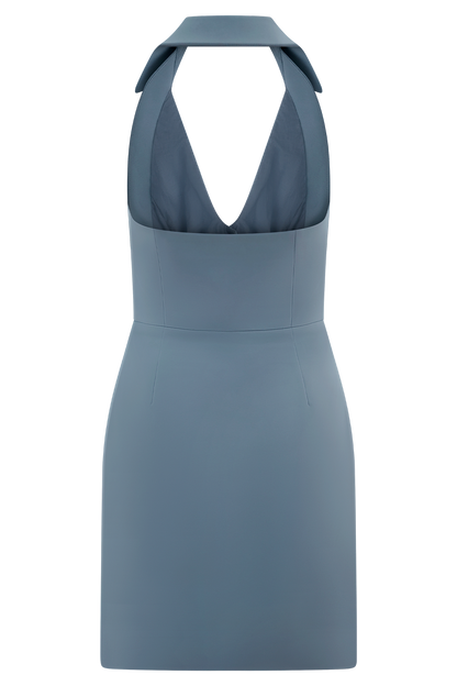 Ruth Cotton Halter Mini Dress - Ocean Blue