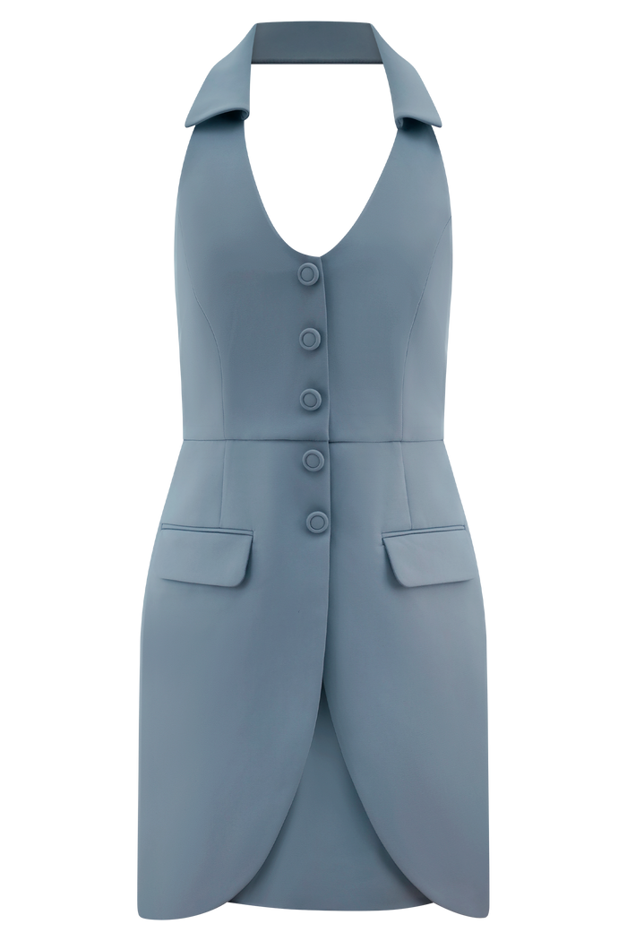 Ruth Cotton Halter Mini Dress - Ocean Blue