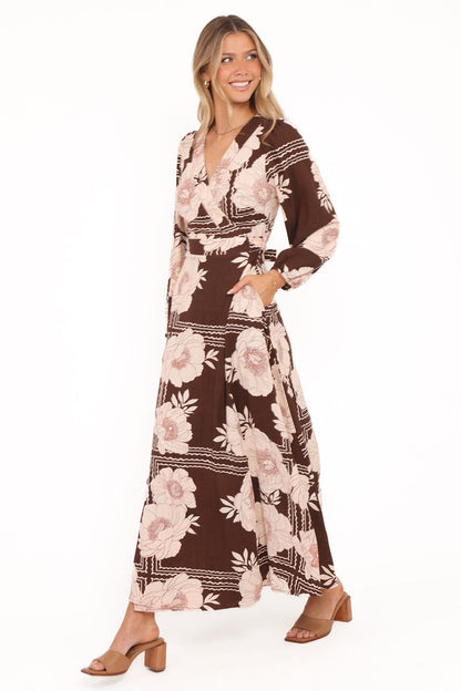 Petal and Pup USA DRESSES Safia Midi Dress - Brown Floral