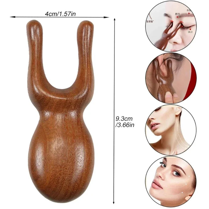 Sandalwood Gua Sha Facial Scraping Tool Held in Hand – Compact Lightweight Natural Wood