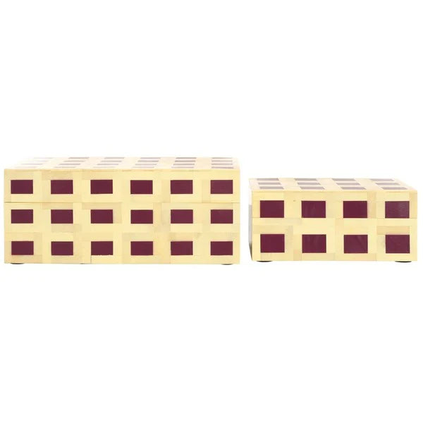 Sati Resin Decorative Box in Yellow and Burgundy (Set of 2)
