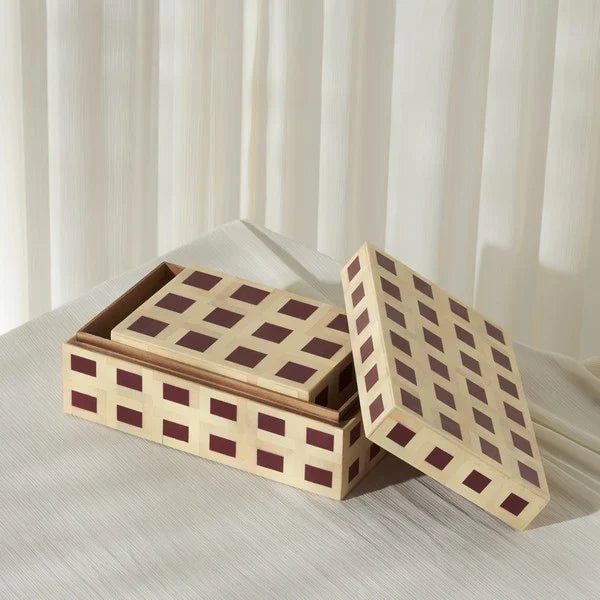 Sati Resin Decorative Box in Yellow and Burgundy (Set of 2)