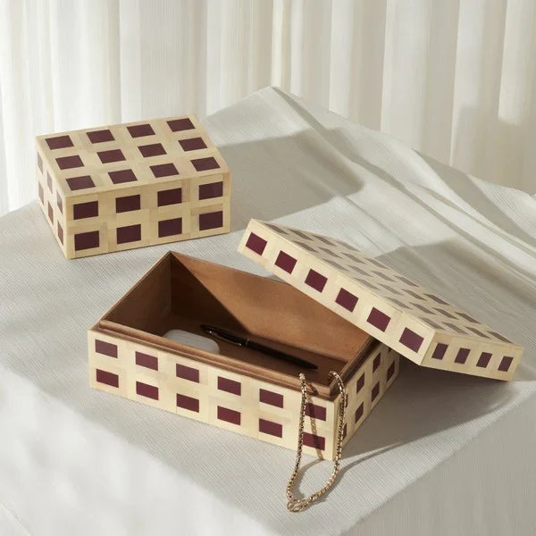 Sati Resin Decorative Box in Yellow and Burgundy (Set of 2)