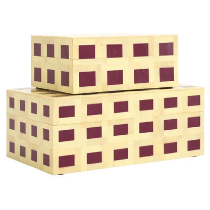 Sati Resin Decorative Box in Yellow and Burgundy (Set of 2)