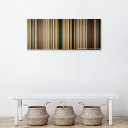 Saving Mr. Banks color palette canvas above a white bench with three woven baskets
