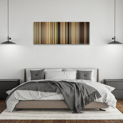 Saving Mr. Banks color palette canvas above a bed, between two black pendant lamps