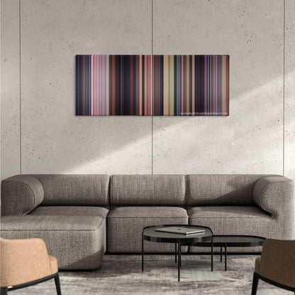Scooby-Doo color palette canvas on a concrete wall above a gray sectional sofa