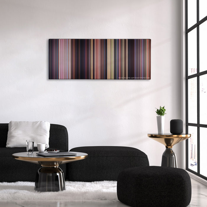 Scooby-Doo color palette canvas above a black sofa with a gold-topped table