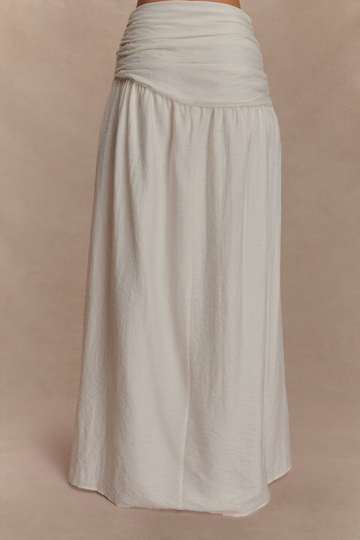 Scottie Gathered Linen Knot Maxi Skirt - Oat Marle