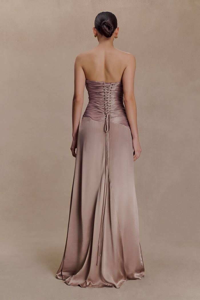 Serena Strapless Taffeta Maxi Dress - Bronze Taupe
