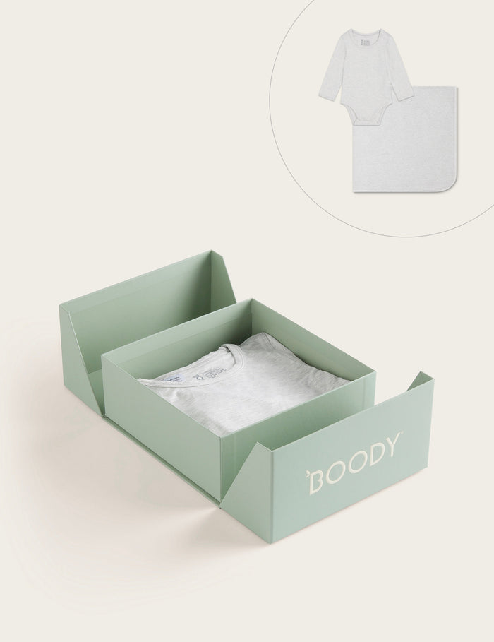 Set Giftbox - Baby Long Sleeve Bodysuit & Jersey Wrap - Heather Grey