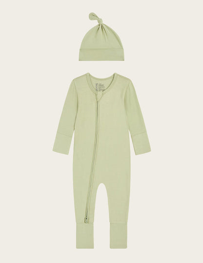 Set Giftbox - Baby Long Sleeve Romper & Knotted Beanie - Sage