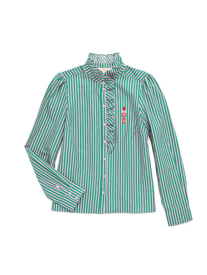 Shiraleah Nutcracker Ruffle Blouse GREEN / EXTRA SMALL
