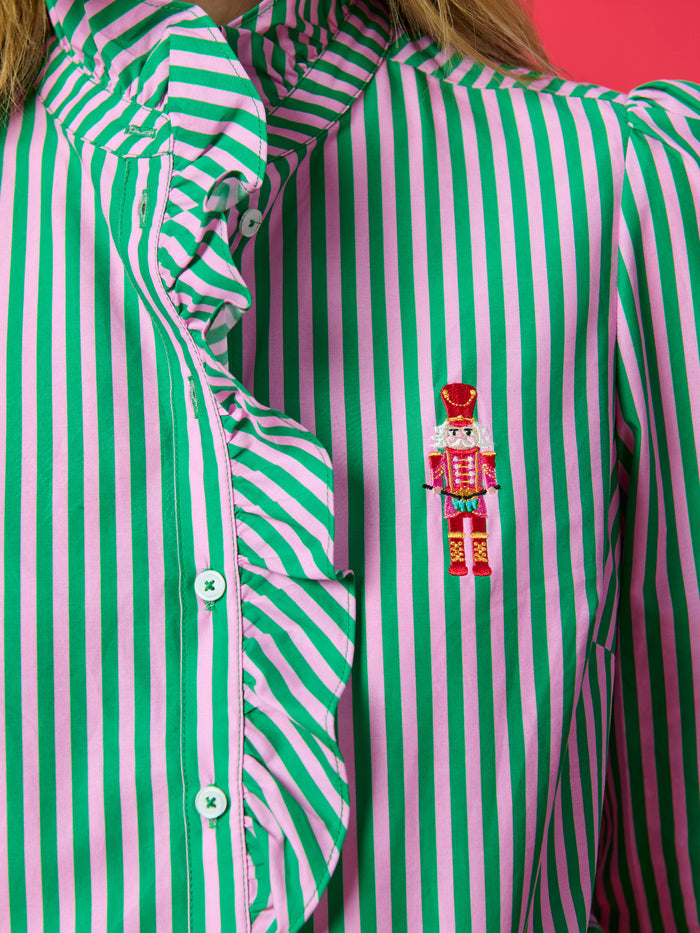 Shiraleah Nutcracker Ruffle Blouse GREEN / EXTRA SMALL