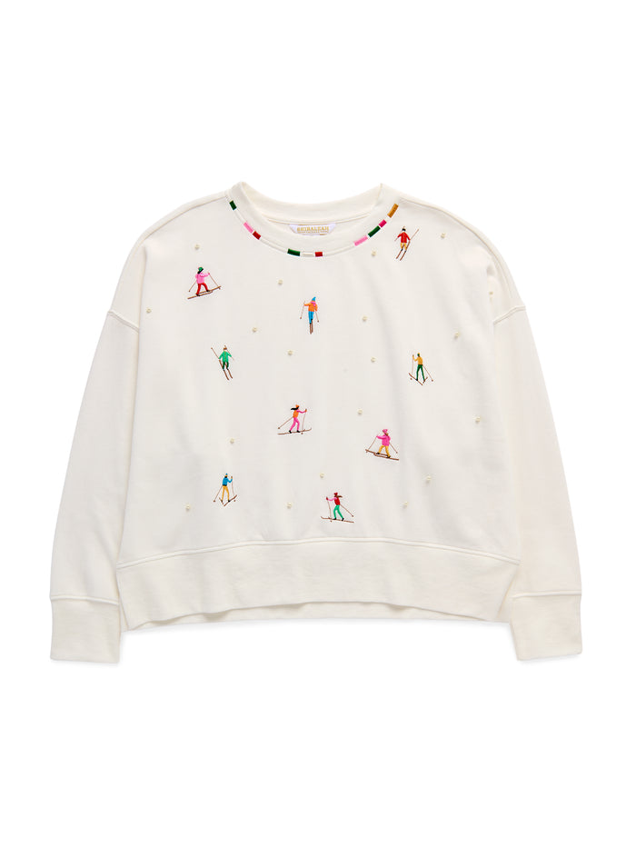 Shiraleah Skiers With Pearls Relaxed Sweatshirt IVORY / EXTRA SMALL