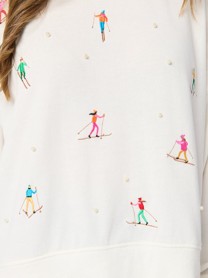 Shiraleah Skiers With Pearls Relaxed Sweatshirt IVORY / EXTRA SMALL