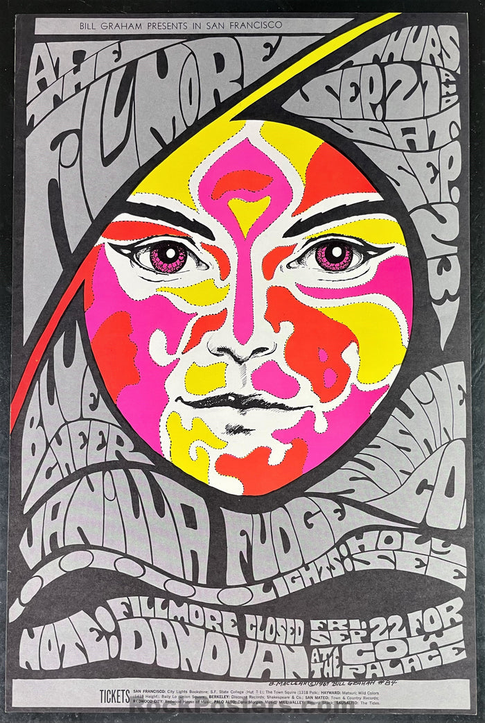 AUCTION - BG-84 - Blue Cheer Vanilla Fudge - 1967 Poster - Fillmore Auditorium - Excellent-468942-277473