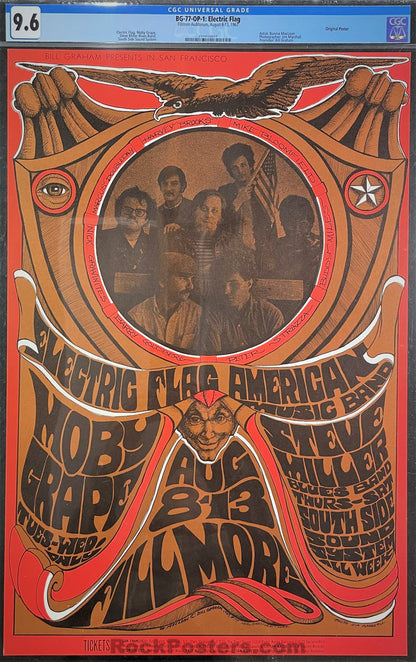 AUCTION -  BG-77 - Electric Flag - 1968 Poster - Fillmore Auditorium -  CGC Graded 9.6-534047-333254