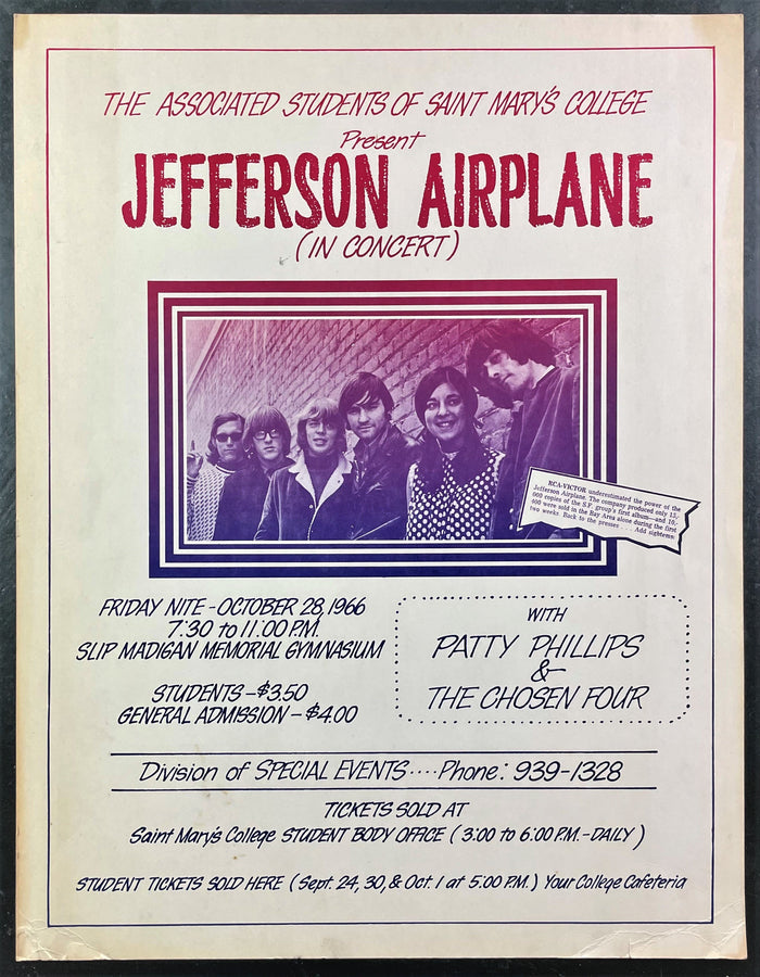 AUCTION - AOR 2.133 - Jefferson Airplane - 1966 Board Poster - St. Mary's College Moraga - Excellent-469754-277496