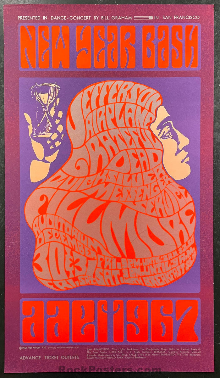 AUCTION - BG-37 - Grateful Dead - New Years - 1966/67 Poster - Fillmore Auditorium - Near Mint Minus-544380-333329