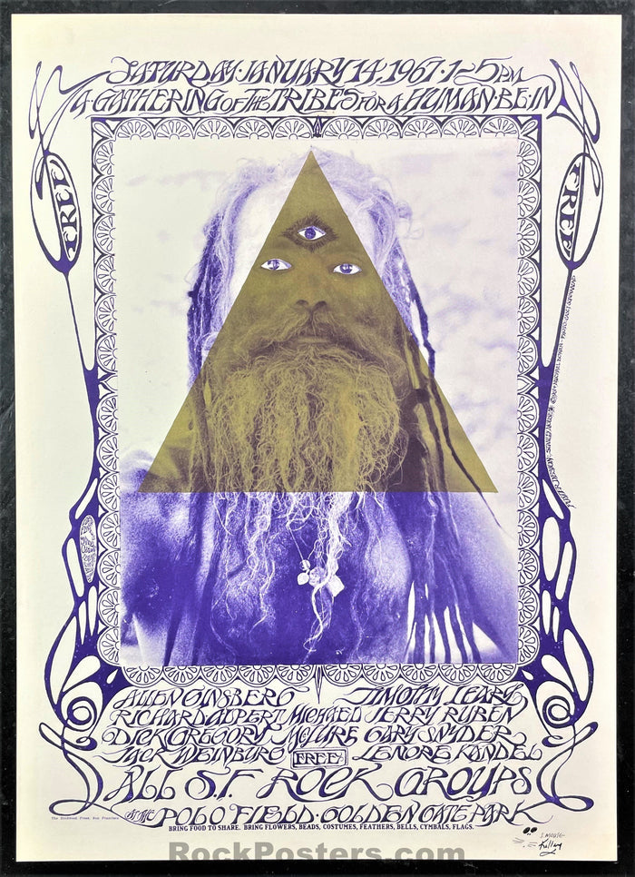 AUCTION - AOR-2.217 - Human Be-In - Tim Leary Grateful Dead - Mouse/Kelley SIGNED - 1967 Poster - Near Mint-470998-277547