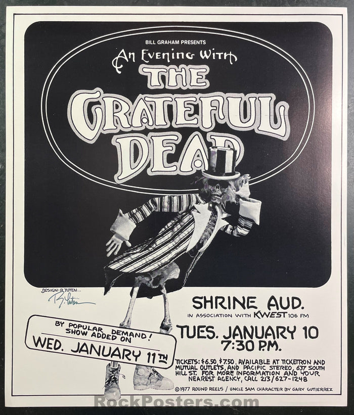 AUCTION - Grateful Dead - Tuten Signed - 1977 Poster - Shrine Auditorium - Near Mint Minus-495565-296219