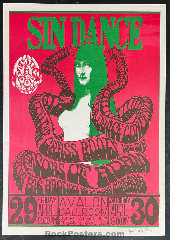 AUCTION - FD-6 - Sin Dance - Wes Wilson SIGNED - 1966 Poster - Avalon Ballroom - Near Mint-544695-333393