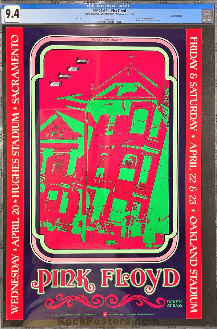AUCTION -  BGP-22 - Pink Floyd - 1988 Poster - Oakland & Hughes Stadium - CGC Graded 9.4-493078-296240