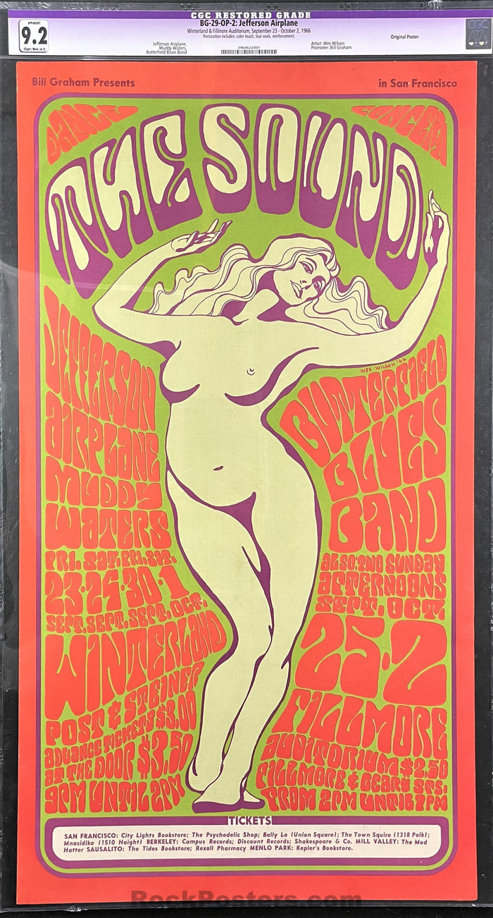 AUCTION - BG-29 - Jefferson Airplane - 1966 Poster - Fillmore Auditorium - CGC Restored Graded 9.2-493037-296247