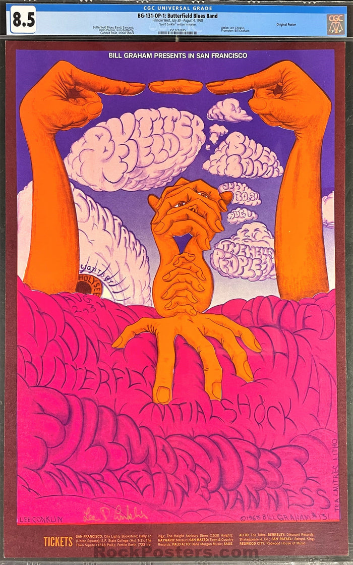 AUCTION - BG-131 - Butterfield Blues Band - 1968 Poster - Lee Conklin Signed - Fillmore Auditorium - CGC Graded 8.5-493076-296248