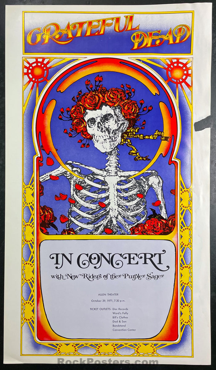 AUCTION - Grateful Dead New Riders - "Skeleton and Roses" - 1971 Poster - Allen Theatre Cleveland - Good-495425-296278