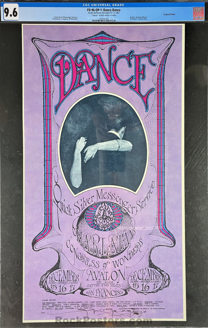AUCTION - FD-96 - Quicksilver Messenger - Mouse Signed - 1967 Poster - Avalon Ballroom - CGC Graded 9.6-493425-296280
