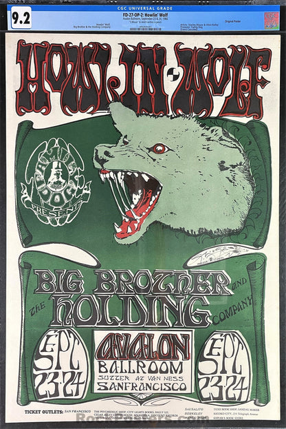 AUCTION -  FD-27 - Howlin Wolf Big Brother - Mouse Signed - 1966 Poster - Avalon Ballroom - CGC Graded 9.2-493108-296317