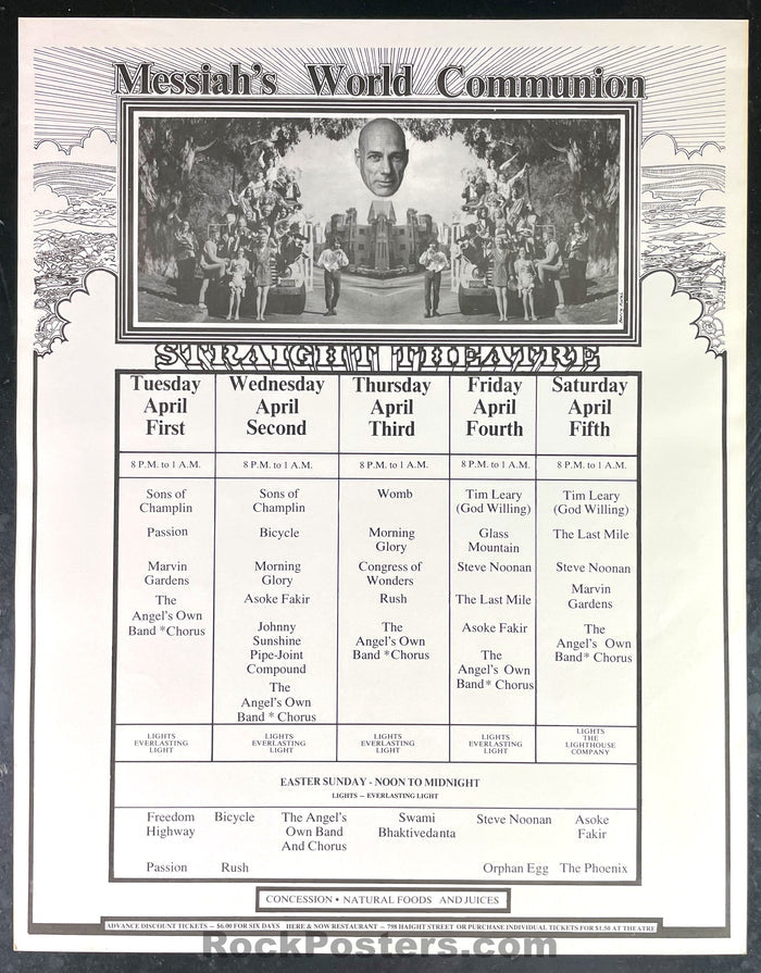 AUCTION - Timothy Leary - Messiah's World Communion - 1969 Calendar Poster - Straight Theater - Near Mint Minus-544920-333058
