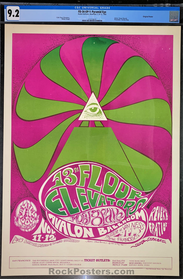 AUCTION - FD-34 - 13th Floor Elevators - 1966 Poster - Avalon Ballroom - CGC Graded 9.2-466185-277458