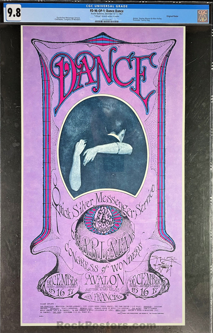 AUCTION - FD-96 - Quicksilver Messenger - 1967 Poster - Mouse Signed - Avalon Ballroom - CGC Graded 9.8-576728-362668