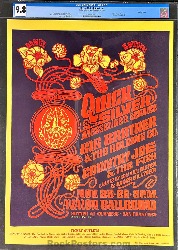 AUCTION - FD-36 - Quicksilver Big Brother - 1966 Poster - Avalon Ballroom - CGC Graded 9.8-535428-333164