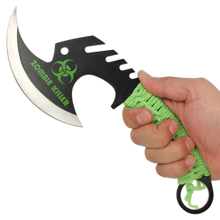 Skull Splitter Throwing Axe Green Zombie Killer Tomahawk w/ Sheath