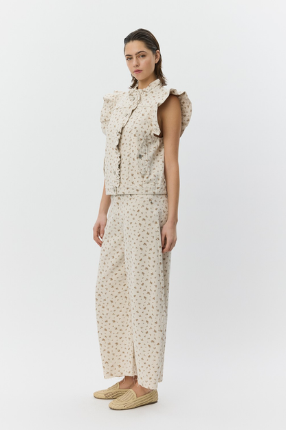 Side view of Sofie Schnoor S261215 Farahsw Frill Sleeve Gilet – Rose Flower by Sofie Schnoor shop at Dotique