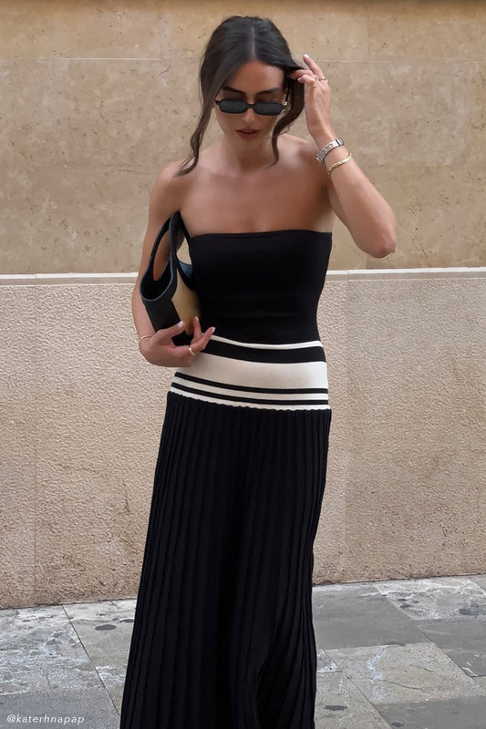 Solaris Strapless Contrast Knit Maxi Dress - Black/White