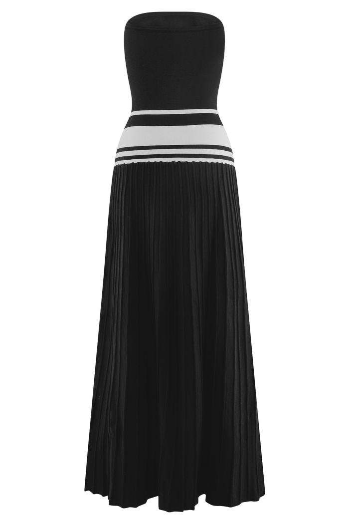 Solaris Strapless Contrast Knit Maxi Dress - Black/White