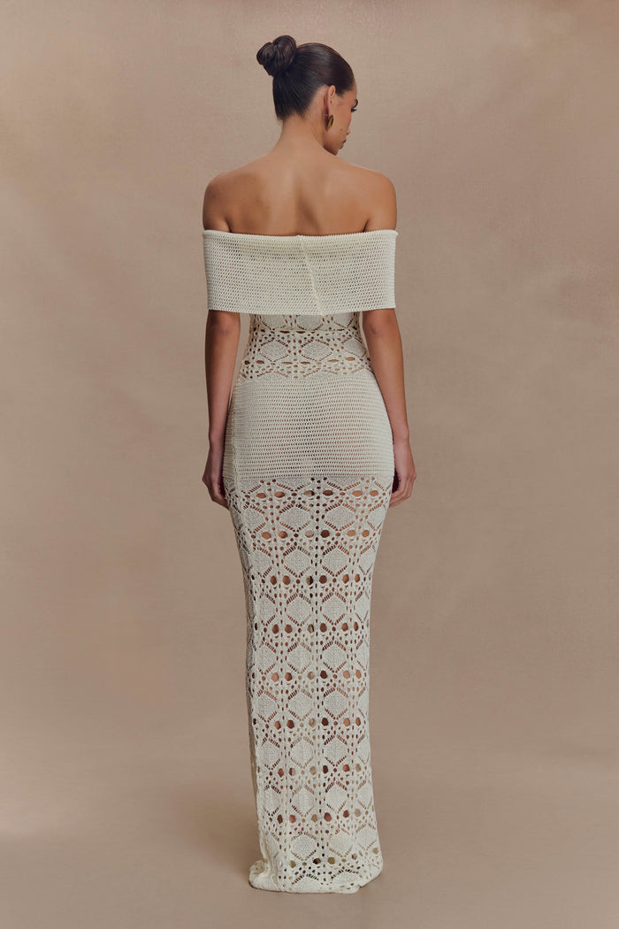 Solstice Off Shoulder Crochet Knit Maxi Dress - Ivory