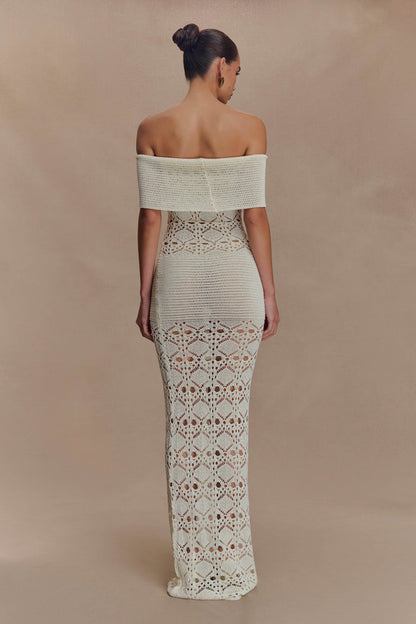 Solstice Off Shoulder Crochet Knit Maxi Dress - Ivory
