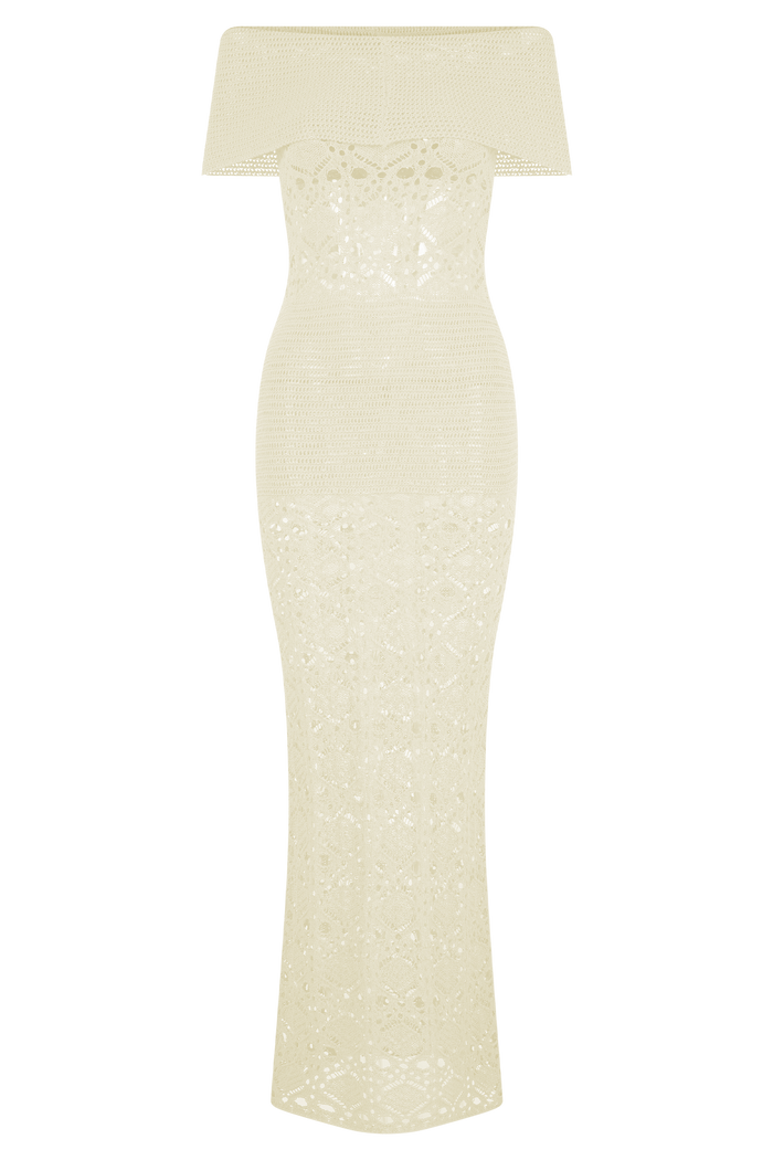 Solstice Off Shoulder Crochet Knit Maxi Dress - Ivory